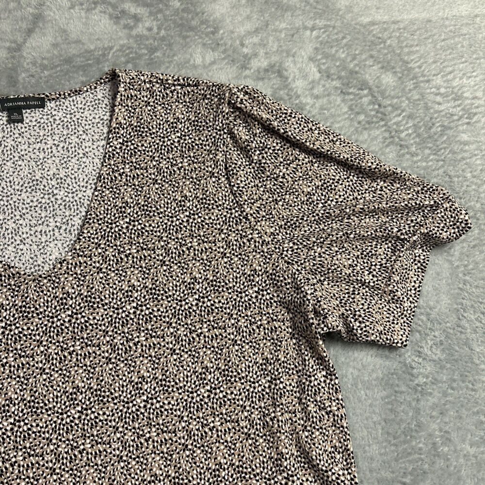 Adrianna Papell Womens Shirt Top Pullover Short Sleeve Blouse Sz. XL Brown - Picture 7 of 15